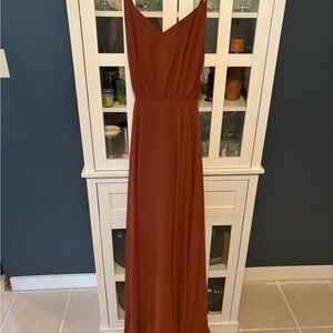 Revelry Rust Colored V-neck A-line Maxi Gown